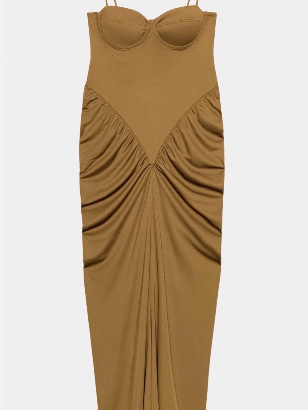 ZARA Ruched Camel Bodycon Maxi Skirt